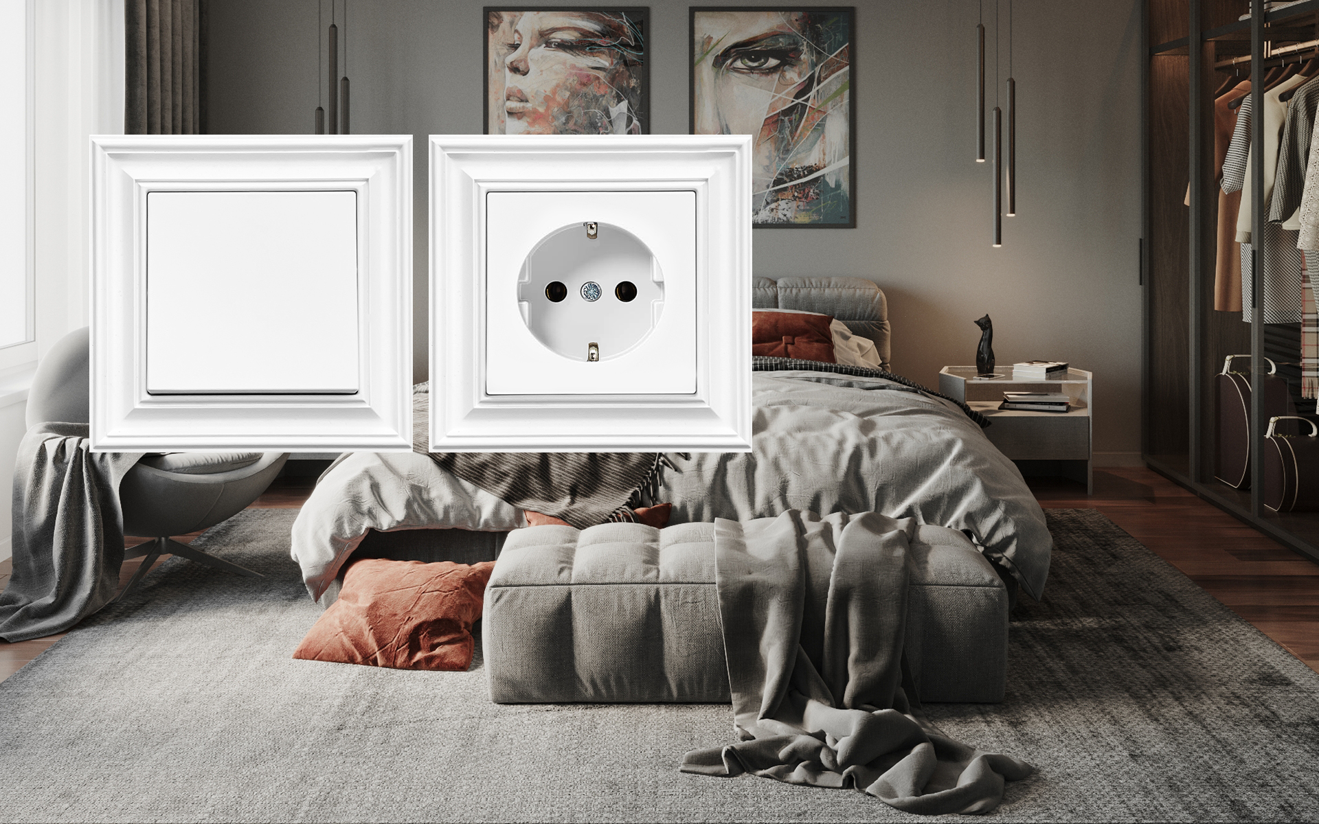 Jungikliai, rozetės, lizdai  "Retro line", white