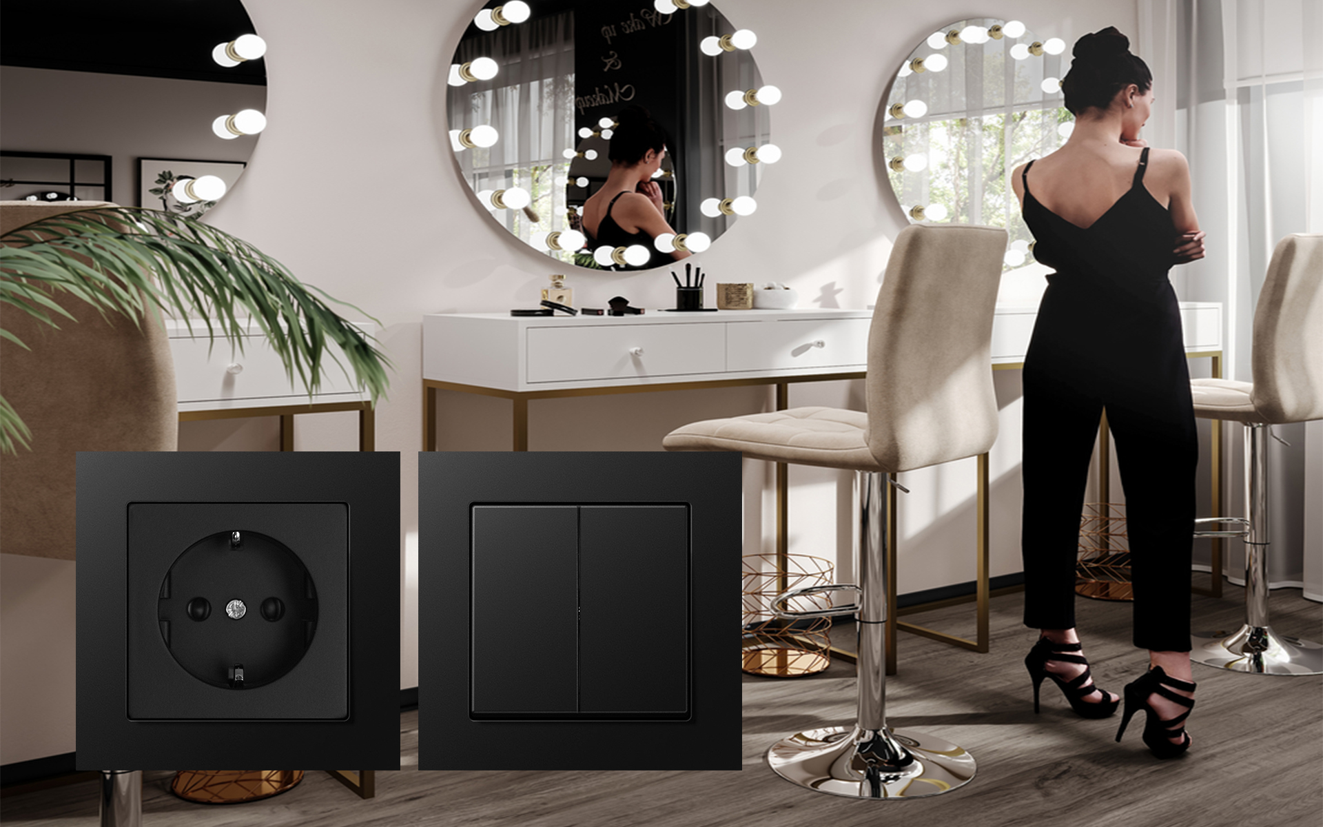 Jungikliai, rozetės lizdai  "Slim line", black