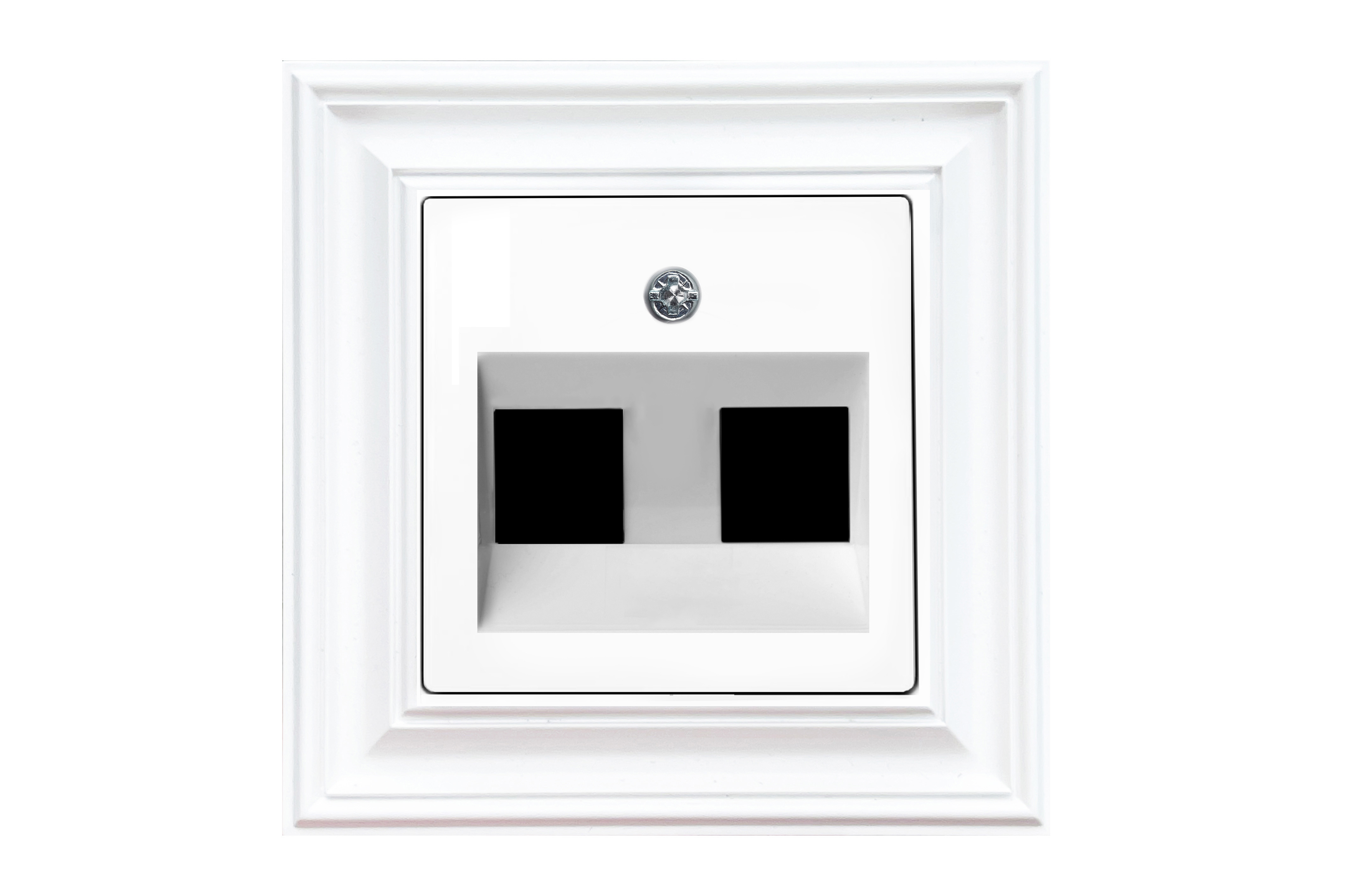 Apdaila (su atrama) 2x  “keystone” tipo lizdams,kampu: komp/telef/TV/HDMI/USB, be rėmelio. AIKL-002-01.R/WWM