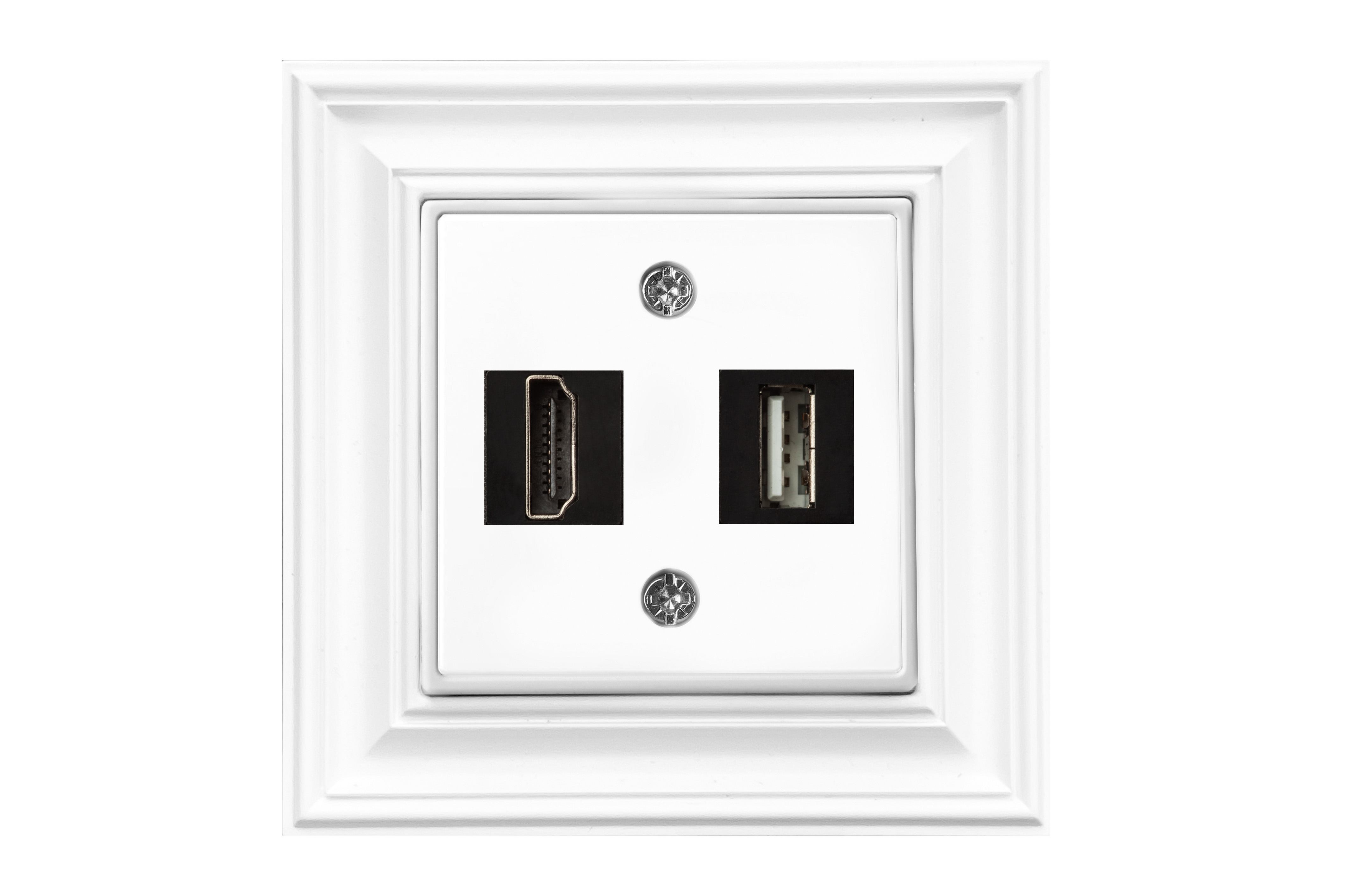 Duomenų perdavimo lizdas, tiesus dangtelis, be rėmelio. HDMI+USB-002-01.R/WWM