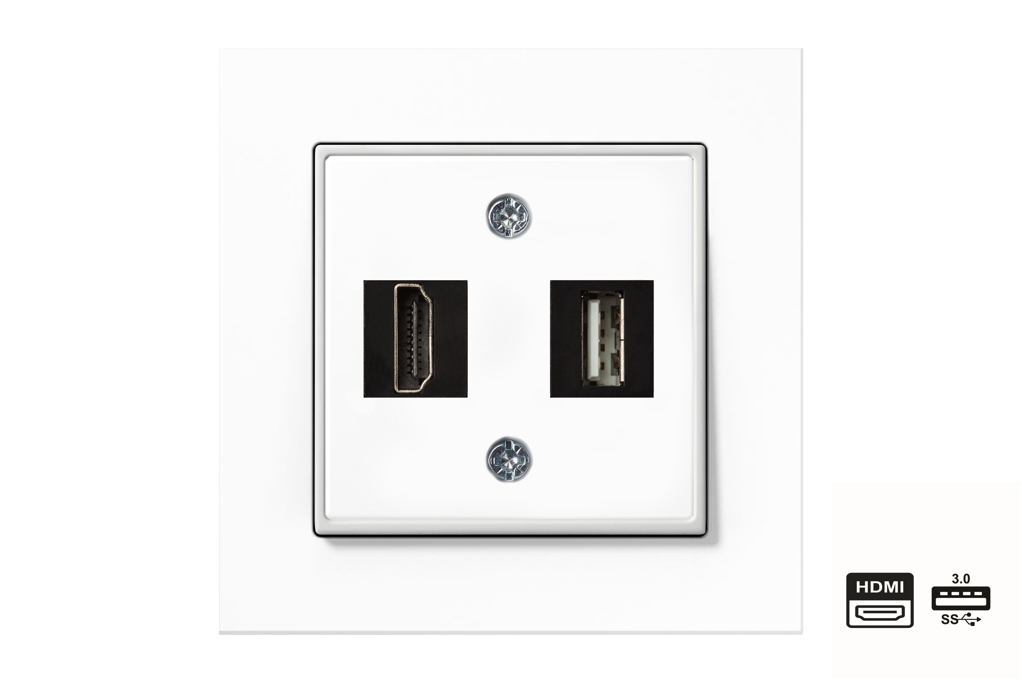 Duomenų perdavimo lizdas, tiesus dangtelis, be rėmelio. HDMI+USB-002-01.WWM