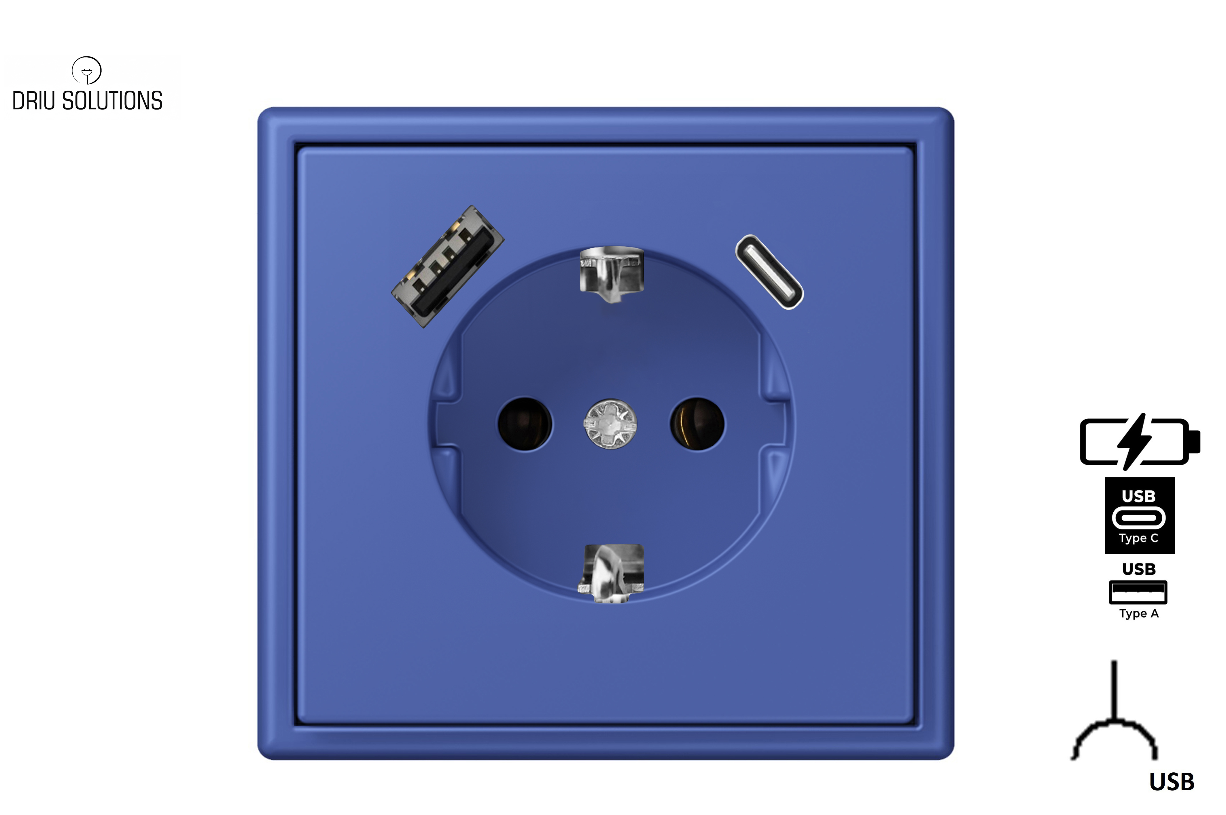 16A. 250V~ ﻿SCHUKO® ﻿ kištukinis lizdas su išmaniu USB A+C krovikliu, be rėmelio. IUK-3-01.S_BO