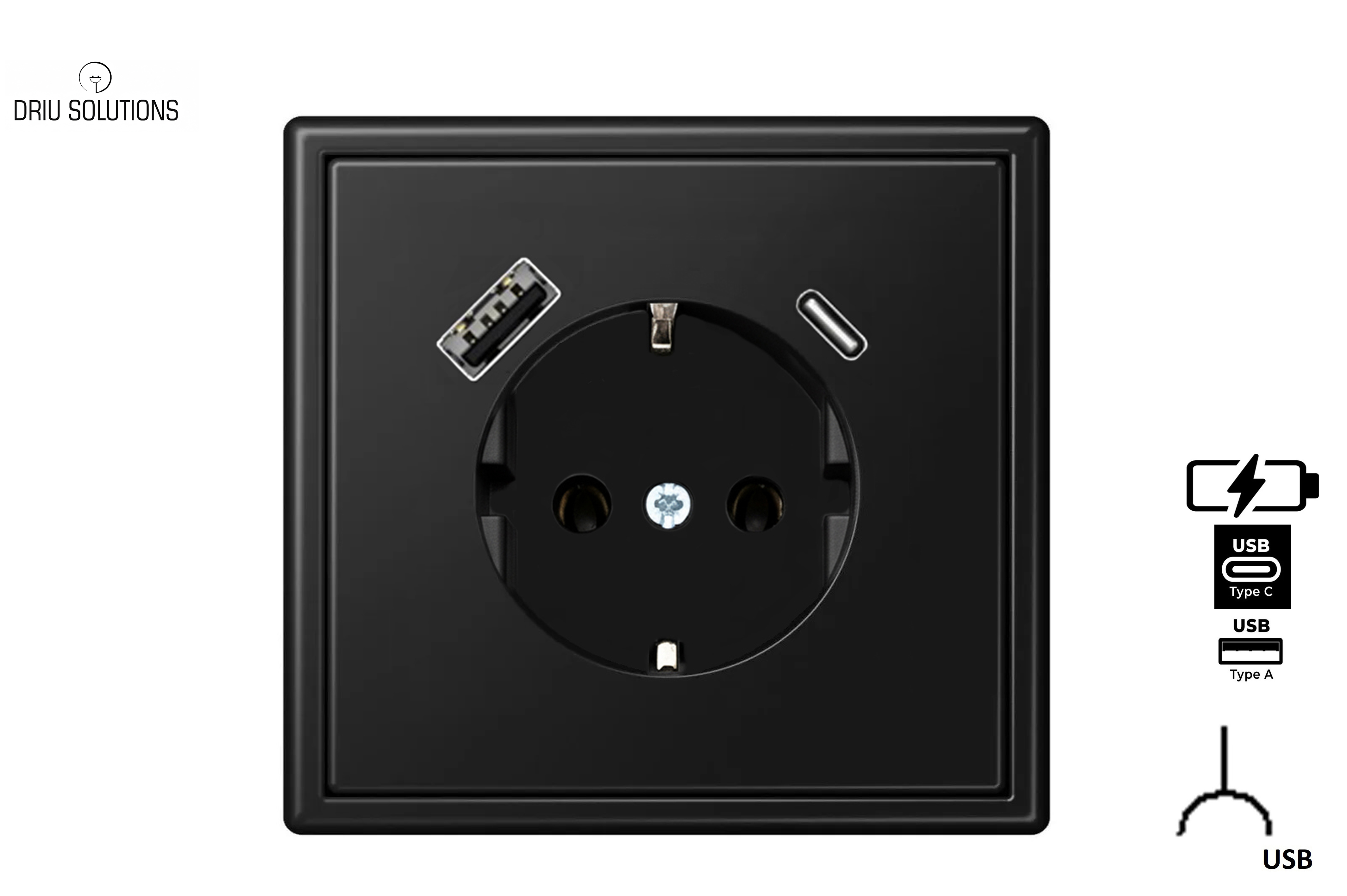 16A. 250V~ ﻿SCHUKO® ﻿ kištukinis lizdas su išmaniu USB A+C krovikliu, be rėmelio. IUK-3-01.M/SWM